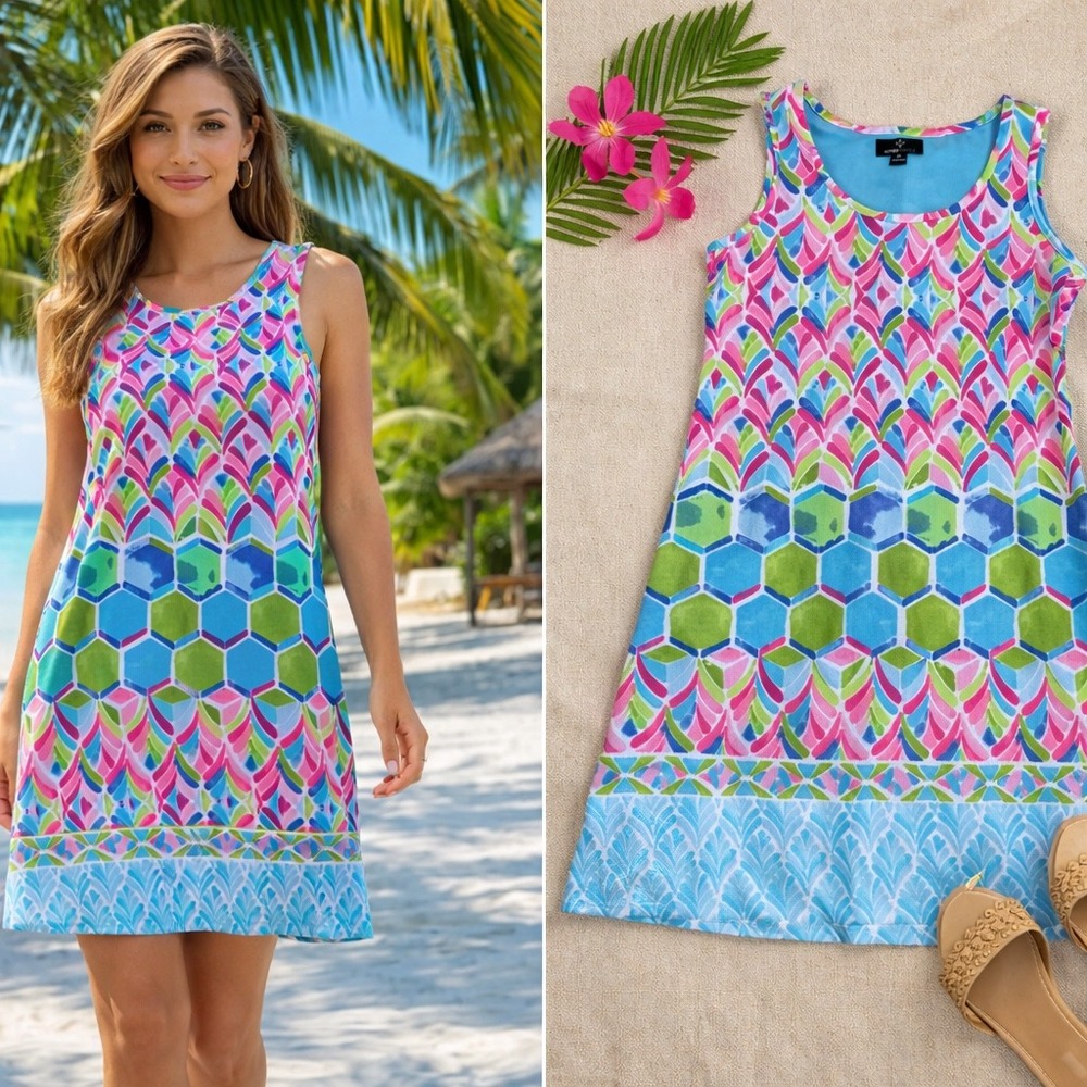 Ronni Nicole Shift Dress Womens M Blue Pink NEW Textured Geometric‎ V215722